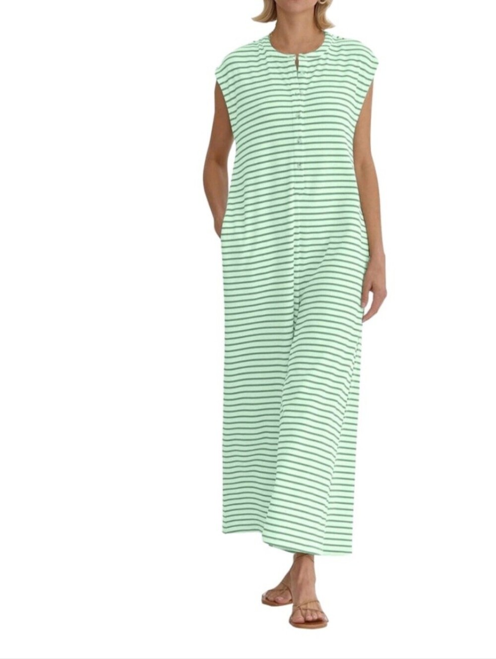 Cicy Bell Jumpsuit Green Cream Stripe Knit